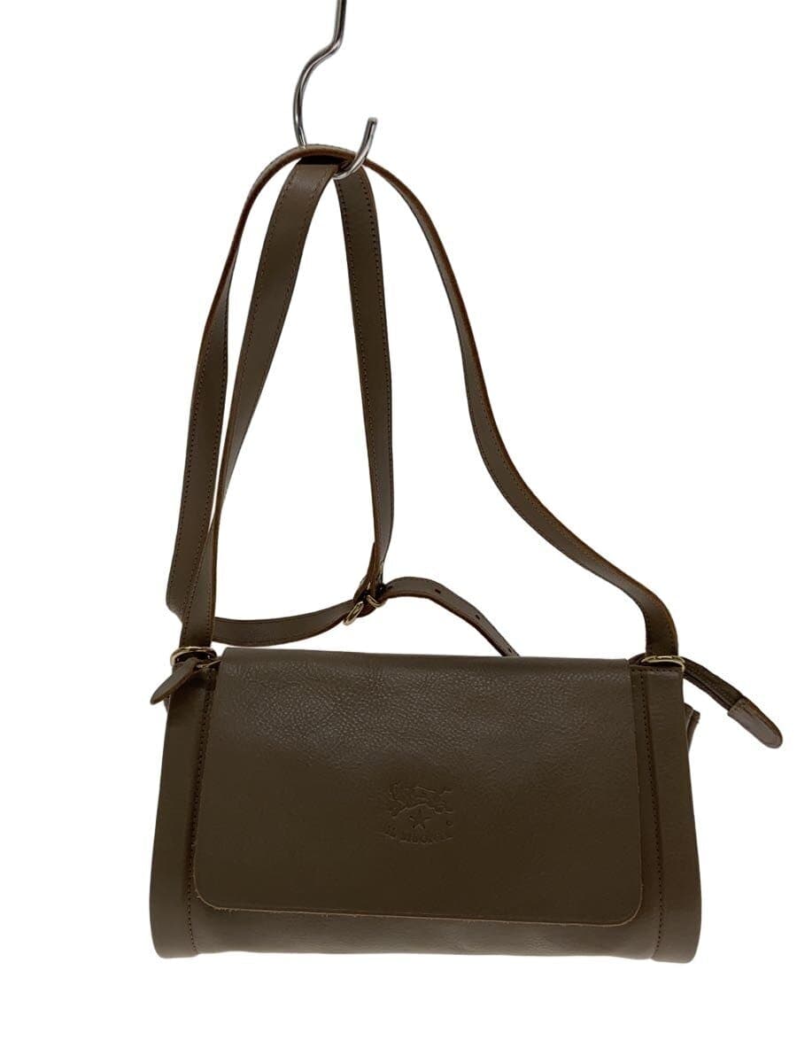 IL BISONTE Shoulder Bag Leather Gray Solid Color