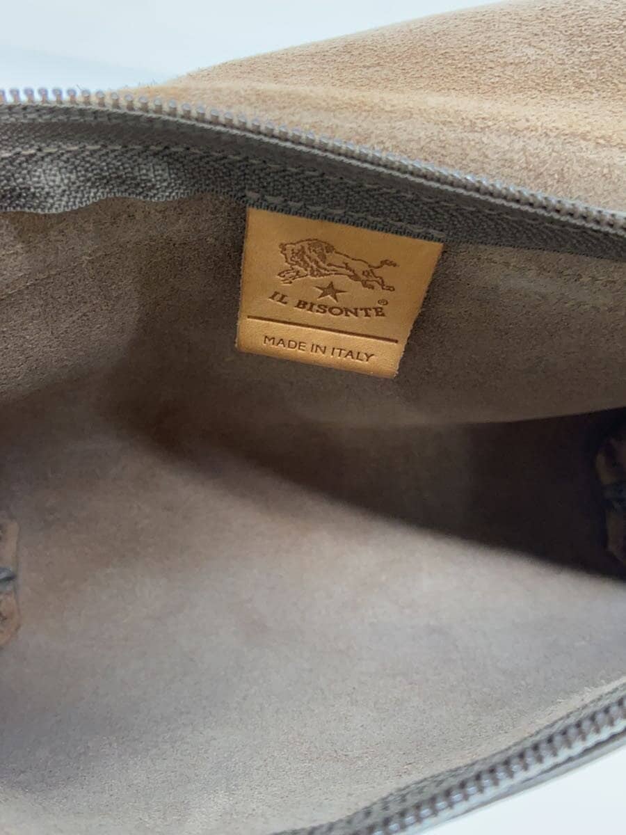 IL BISONTE Shoulder Bag Leather Gray Solid Color 6