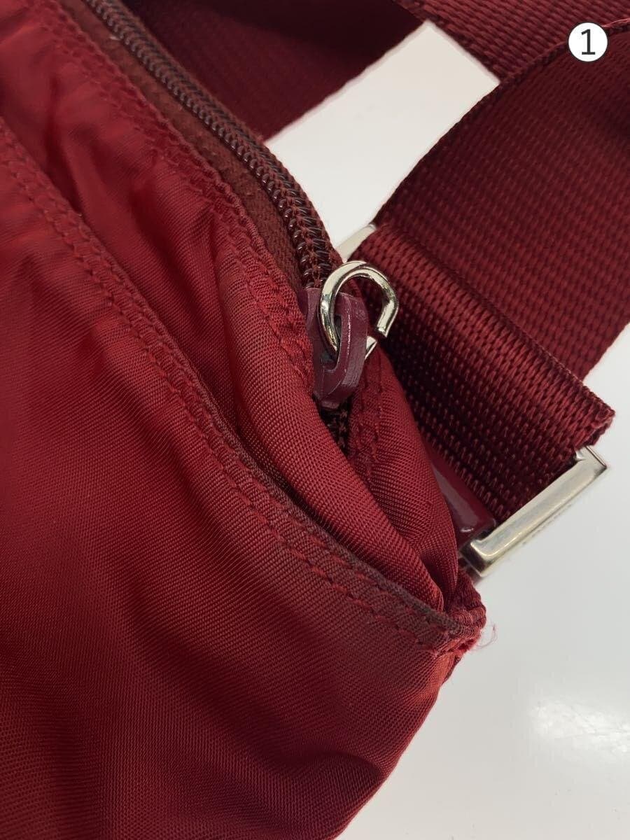 PRADA Shoulder Bag Nylon RED Solid Shoulder Part With Stain 7