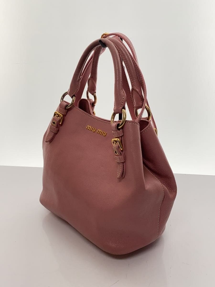 MIU MIU Madras 2-Way Tote Bag Leather PNK RN0886 2