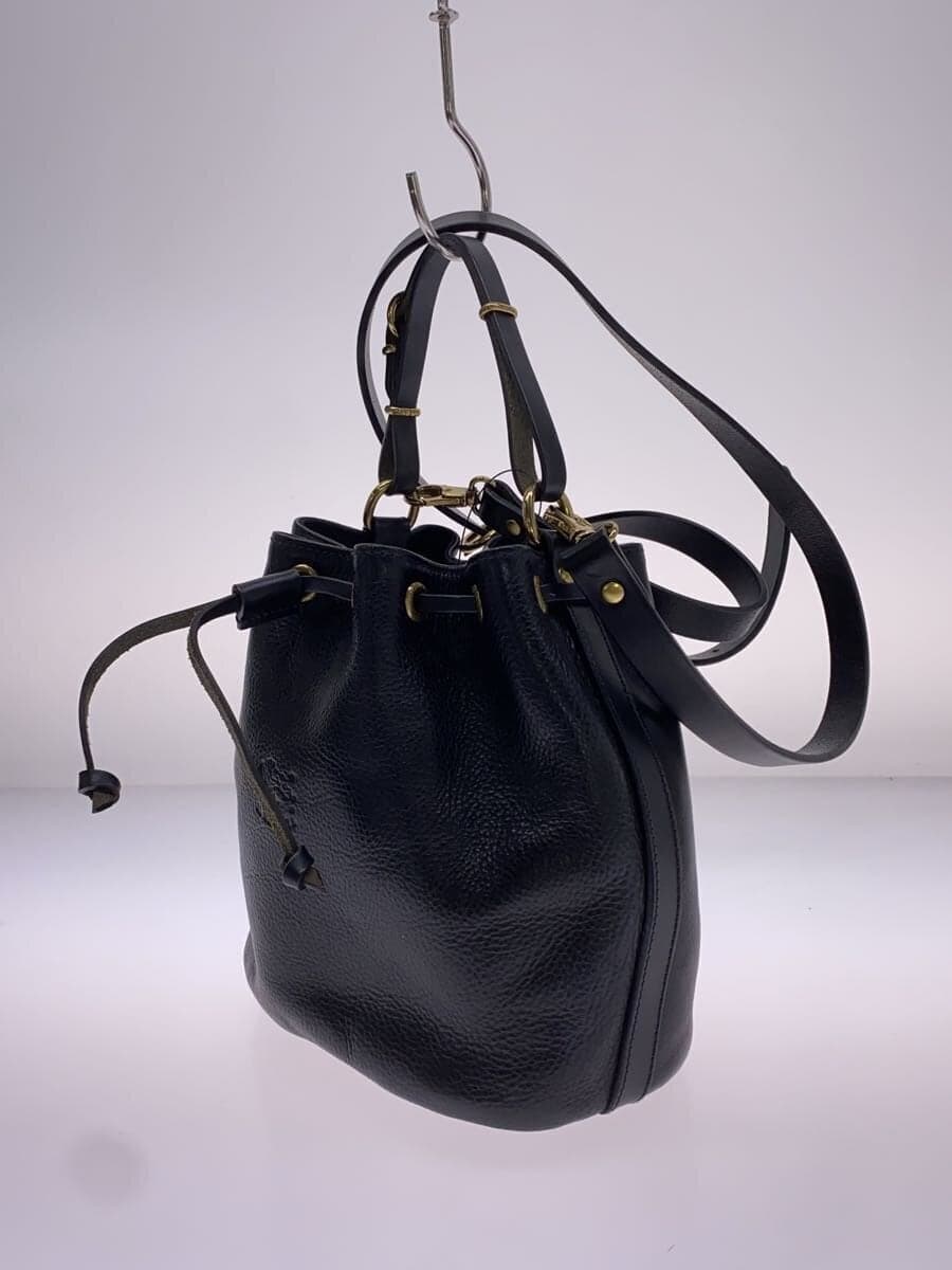 IL BISONTE drawstring shoulder bag leather BLK plain 2
