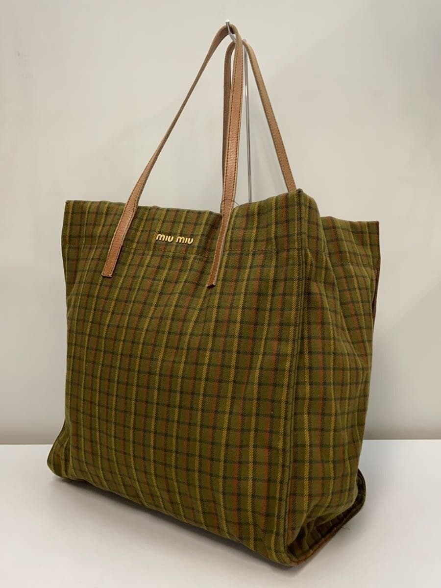 MIU MIUMIU MIU Miu Miu Tote Bag Wool GRN Check 2