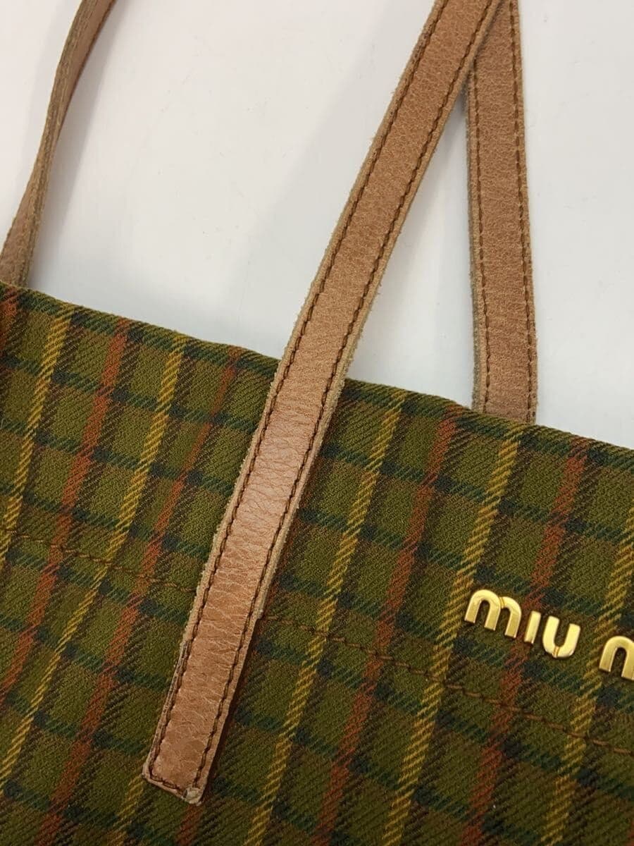 MIU MIUMIU MIU Miu Miu Tote Bag Wool GRN Check 7
