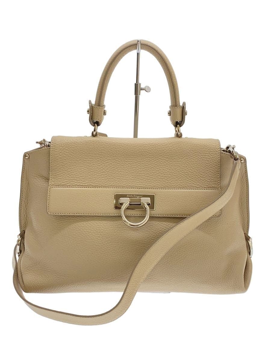 Salvatore Ferragamo Shoulder Bag BEG Gancini 2-Way Belt Partial With Blackening