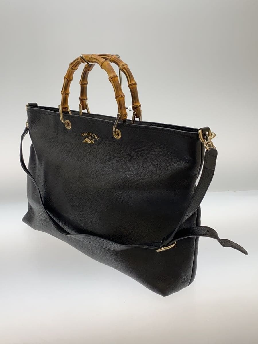 GUCCI Bamboo Shopper _Bamboo Leather BLK Corner Wear、Belt Partial Dent 2