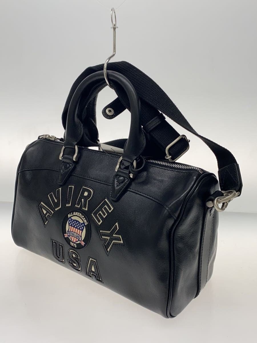 AVIREX Boston Bag Leather Black Mini Boston With Shoulder Strap 2