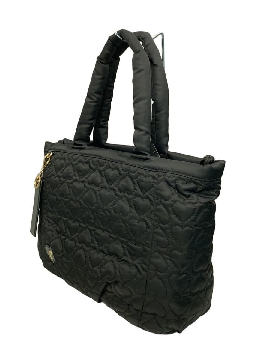 ANNA SUI Happiness Heart Quilted Tote Bag Nylon BLK Heart All Over Pattern 316761 2