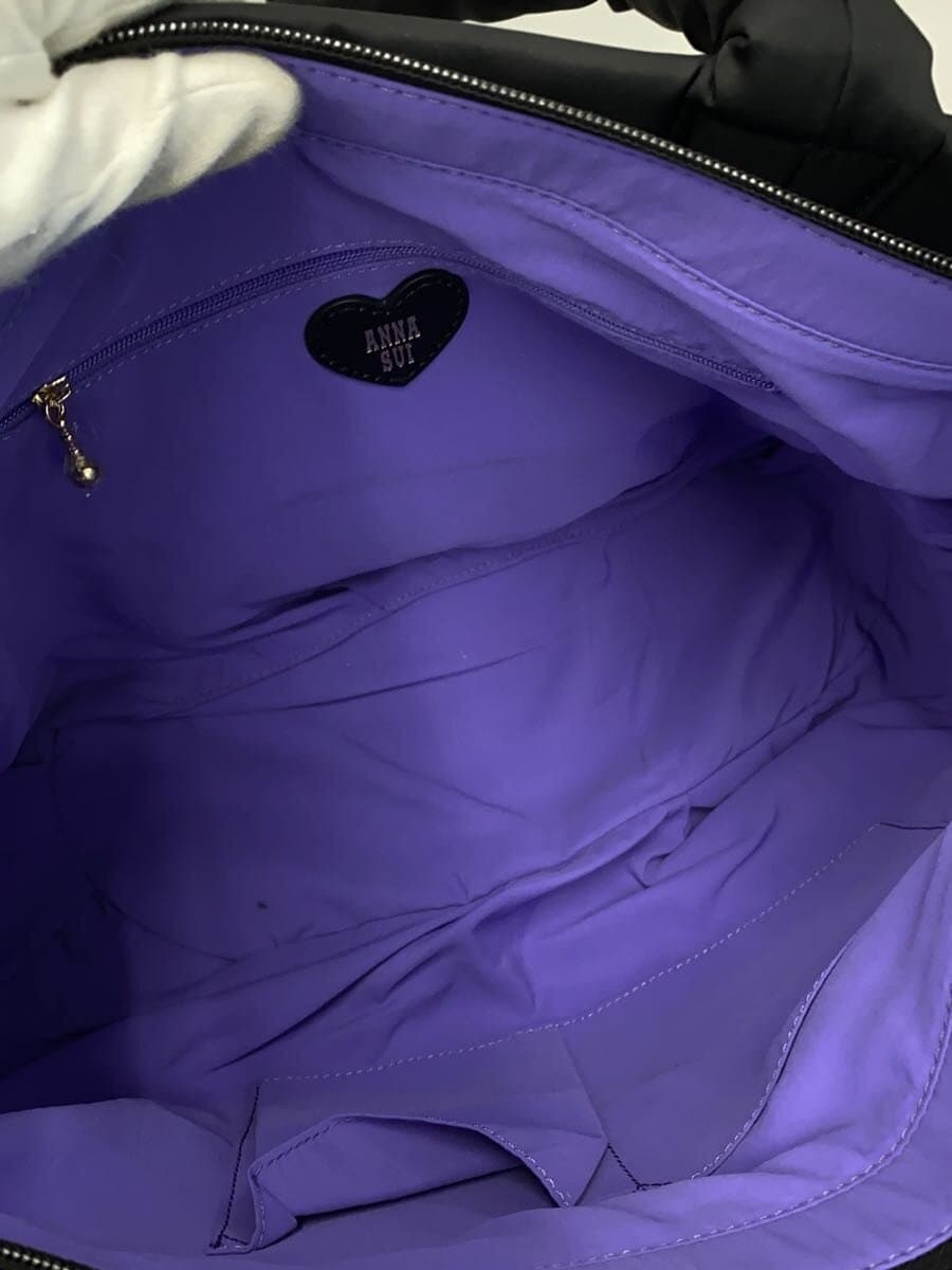 ANNA SUI Happiness Heart Quilted Tote Bag Nylon BLK Heart All Over Pattern 316761 6