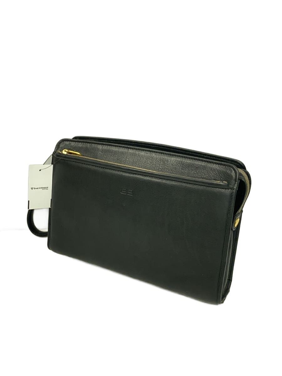 BALENCIAGA Clutch Bag Leather BLK 2