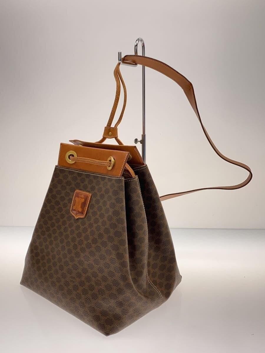 CELINE Drawstring Shoulder Bag PVC BRW All Over Pattern 2