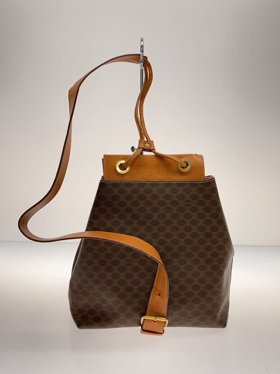 CELINE Drawstring Shoulder Bag PVC BRW All Over Pattern 3