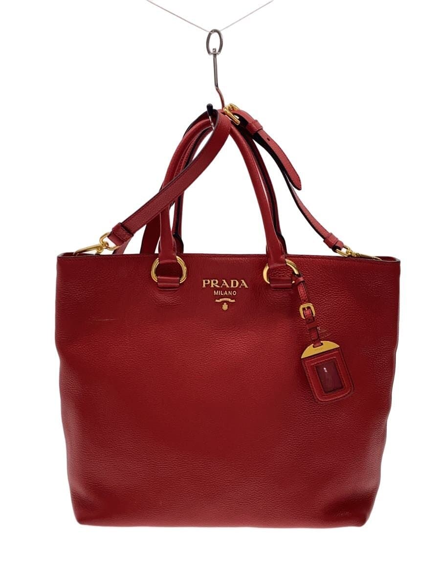 PRADA2-Way Stain Scratch Hardware Sticky Handbag Leather RED