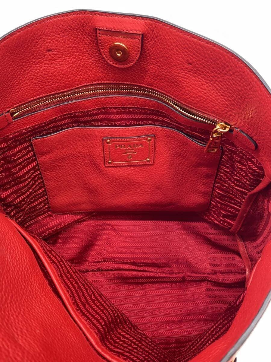 PRADA2-Way Stain Scratch Hardware Sticky Handbag Leather RED 6