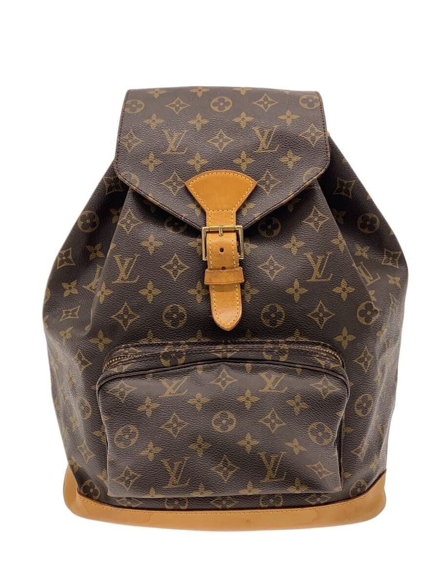 LOUIS VUITTON Montsouris Soil Stain Hardware Scratch Leather Crack Backpack PVC BRW Monogram M51135