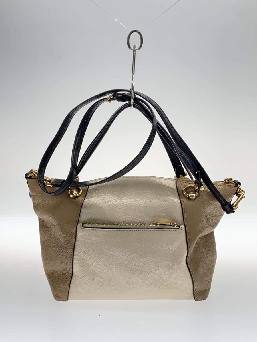 COACH 2WAY Shoulder Bag Leather Bicolor BEG BRW C6841 3