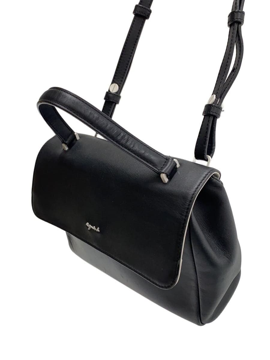 agnes b. Shoulder Bag Leather BLK 2