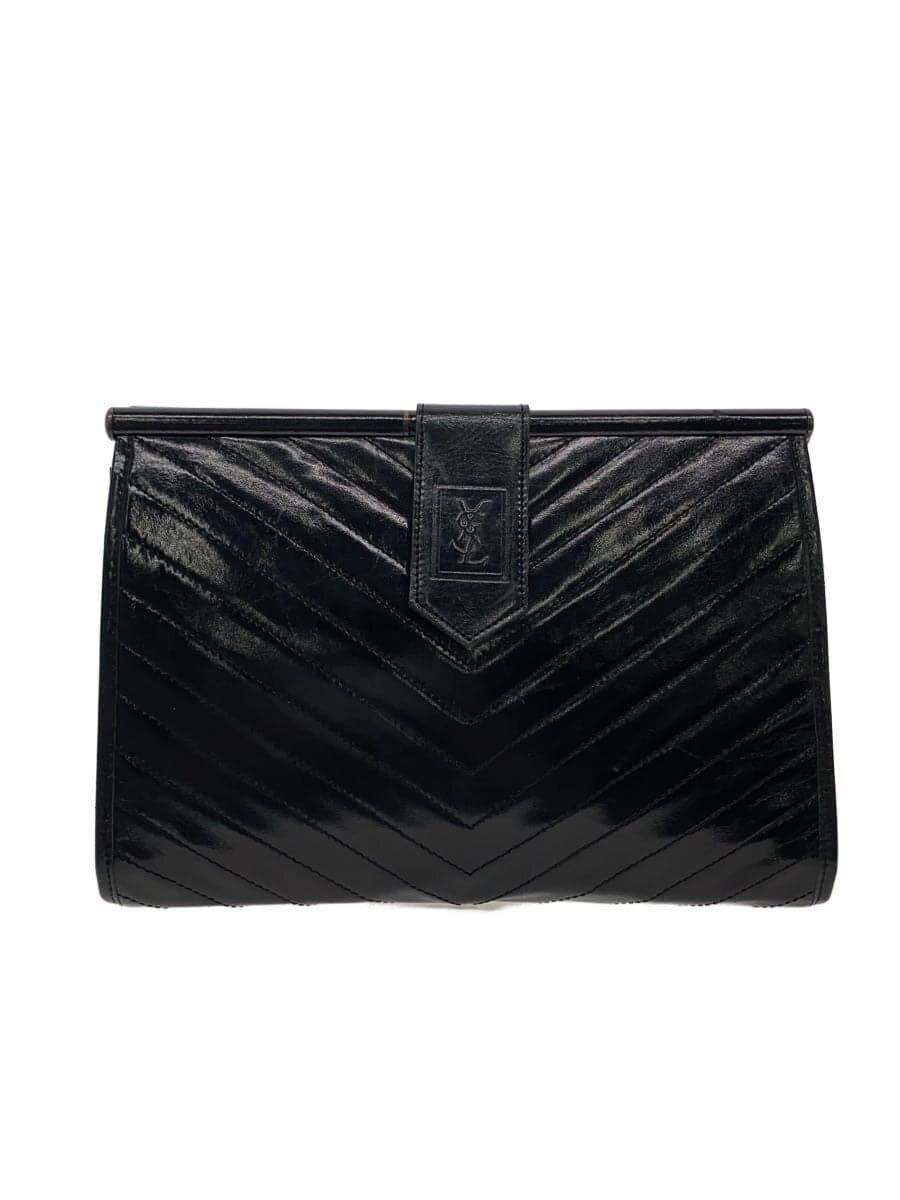 YVES SAINT LAURENT V-stitch Shows signs of use Clutch bag -- BLK