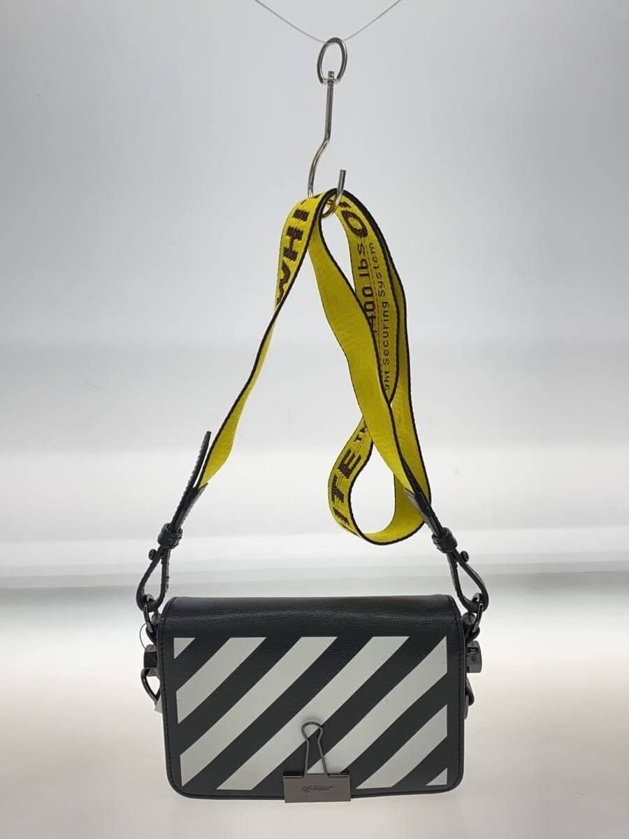OFF-WHITE Mini Flap Bag Binder Clip Shoulder Bag Leather BLK