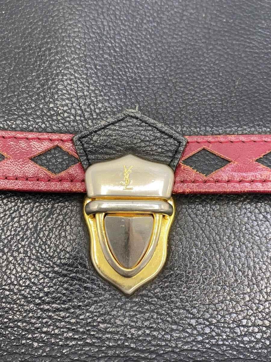 YVES SAINT LAURENT Diamond Cut Shoulder Bag Leather BLK Solid 5