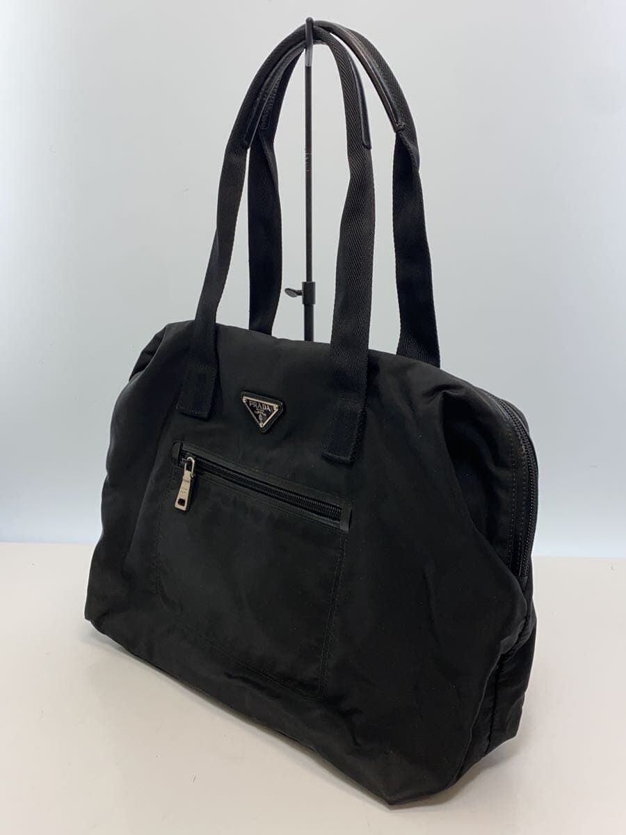 PRADA Triangle Logo Front Zip Handbag Nylon BLK Solid 2