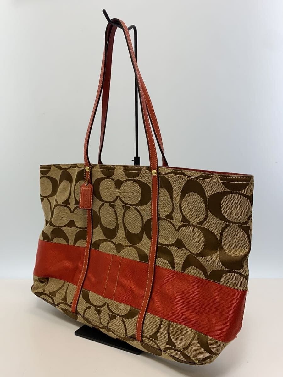 COACH Large Tote_Signature Stripe_Orange Stripe Canvas BEG All Over Pattern 2
