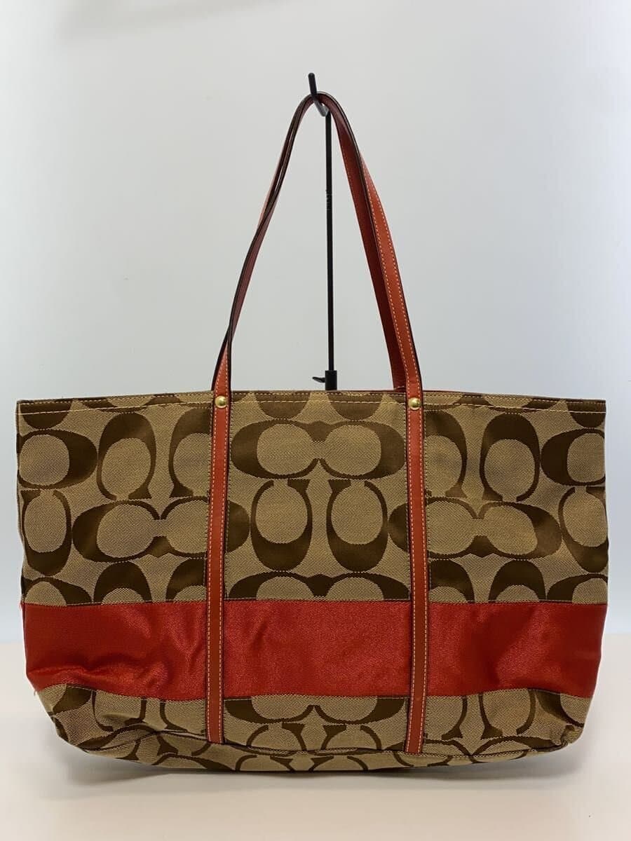 COACH Large Tote_Signature Stripe_Orange Stripe Canvas BEG All Over Pattern 3