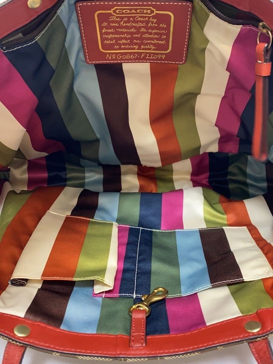 COACH Large Tote_Signature Stripe_Orange Stripe Canvas BEG All Over Pattern 6