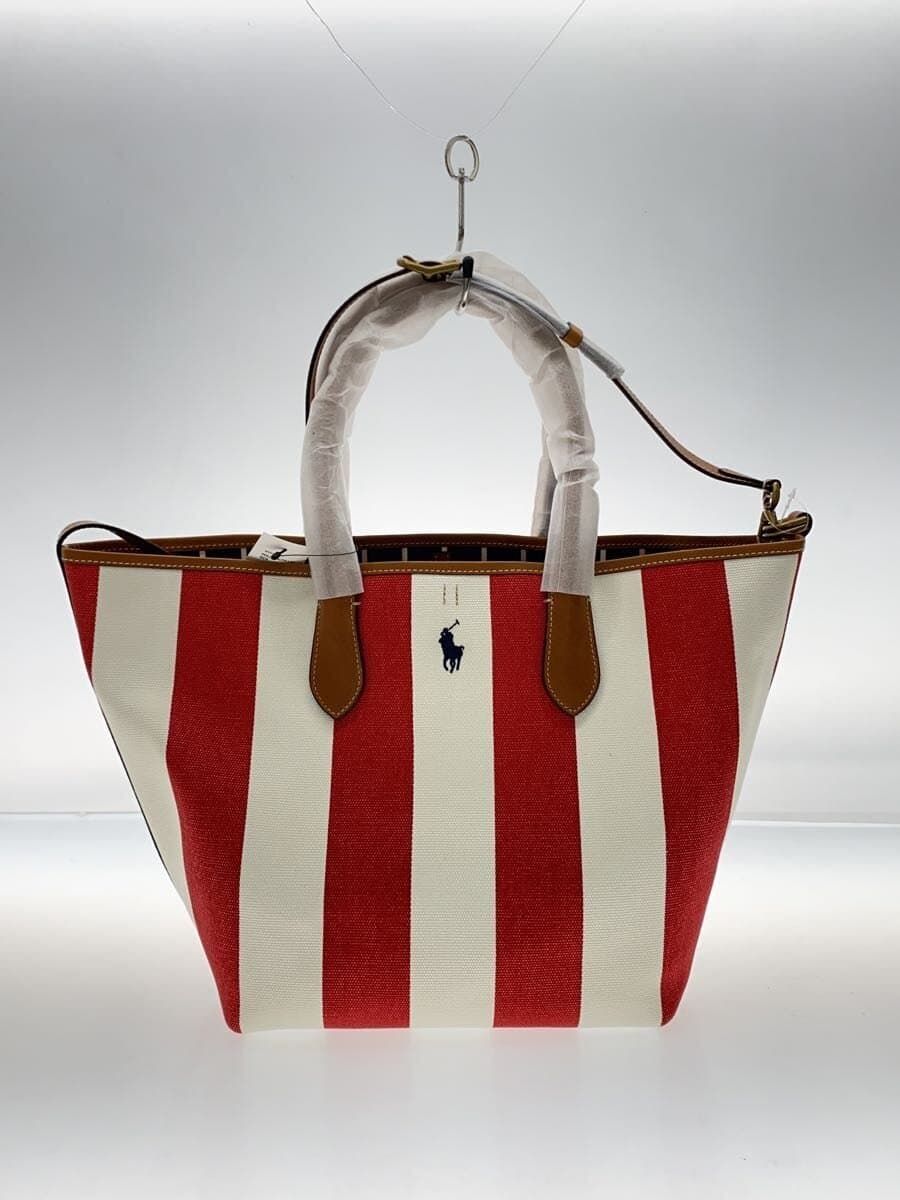 POLO RALPH LAUREN Bellport Pony Embroidery Reversible Tote Bag Canvas RED Border Stripe