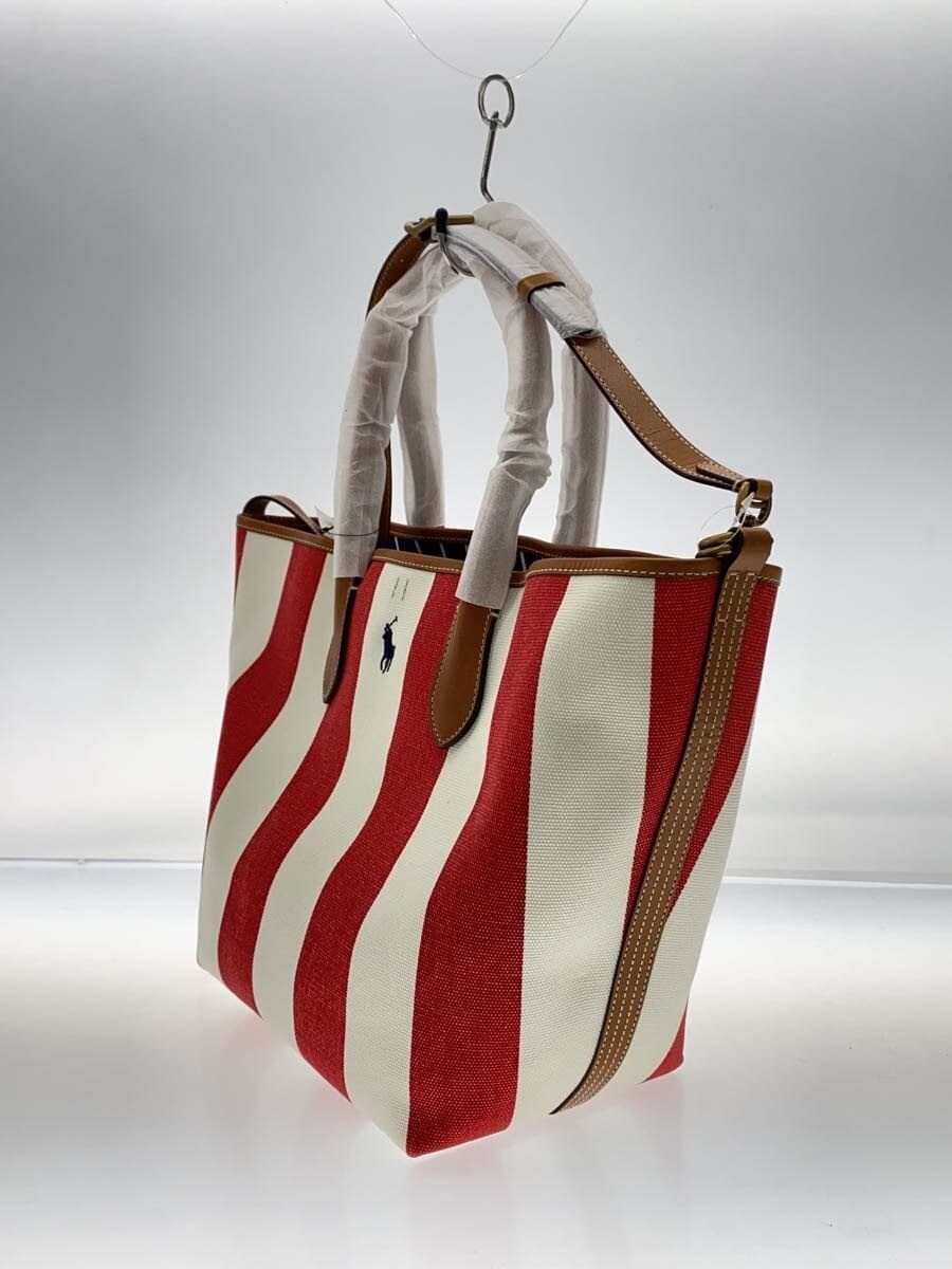 POLO RALPH LAUREN Bellport Pony Embroidery Reversible Tote Bag Canvas RED Border Stripe 2