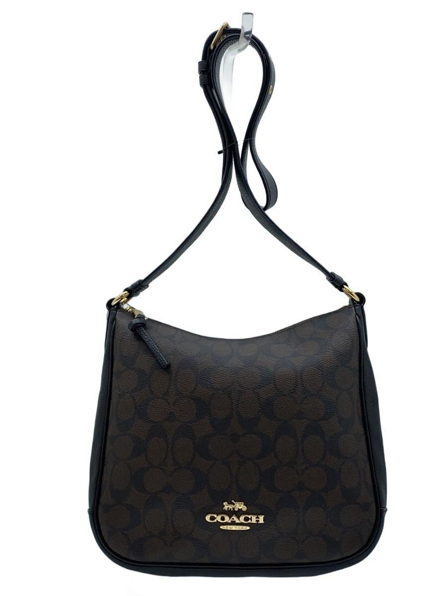 COACH Ellie File Bag_Signature_Black Leather PVC Brown All Over Pattern