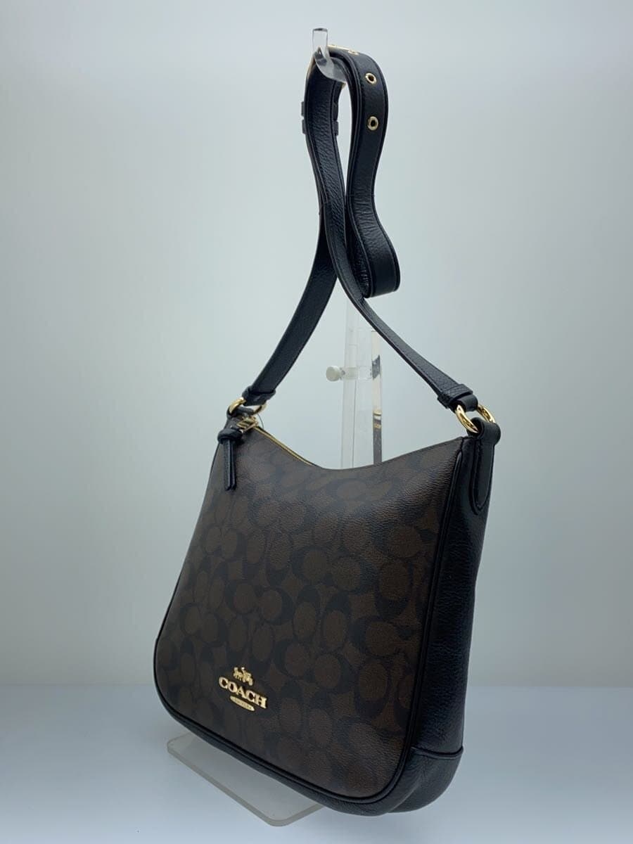 COACH Ellie File Bag_Signature_Black Leather PVC Brown All Over Pattern 2