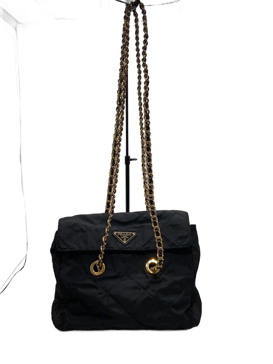 PRADA Quilted Chain Shoulder Bag Nylon BLK