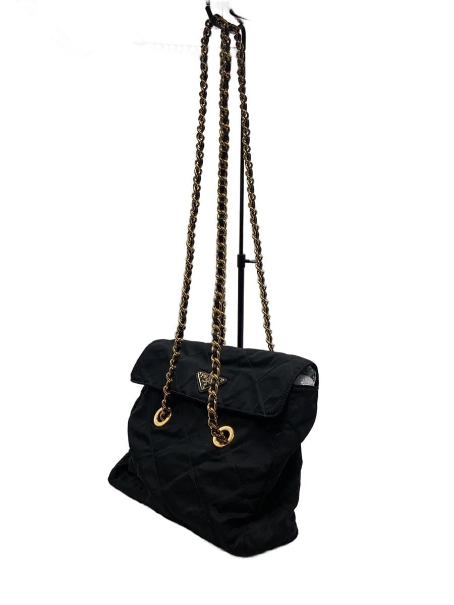 PRADA Quilted Chain Shoulder Bag Nylon BLK 2