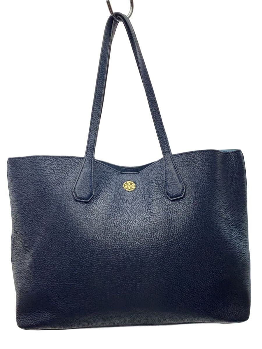 TORY BURCH tote bag leather navy plain