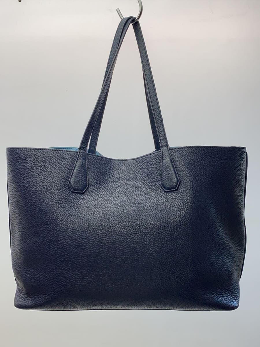 TORY BURCH tote bag leather navy plain 3