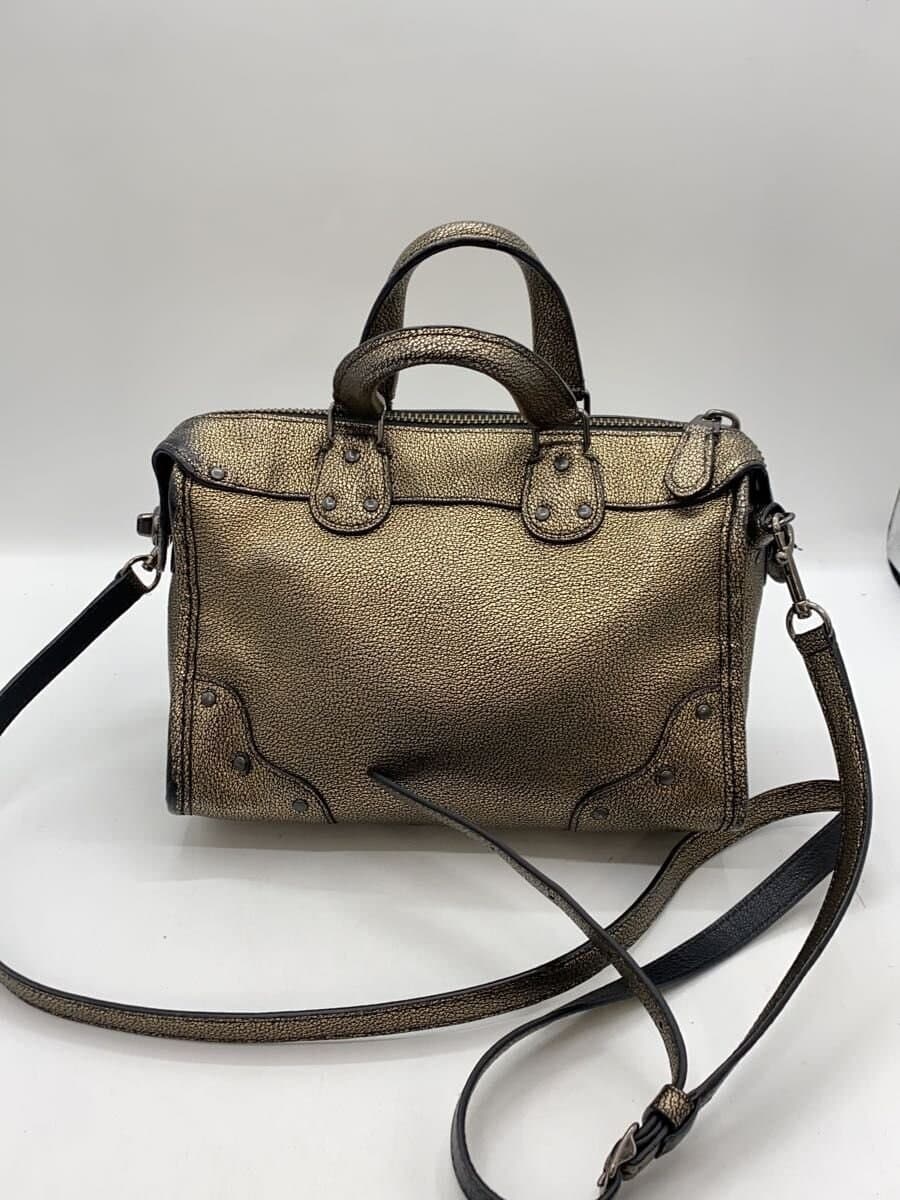 COACH shoulder bag leather GLD solid color 3
