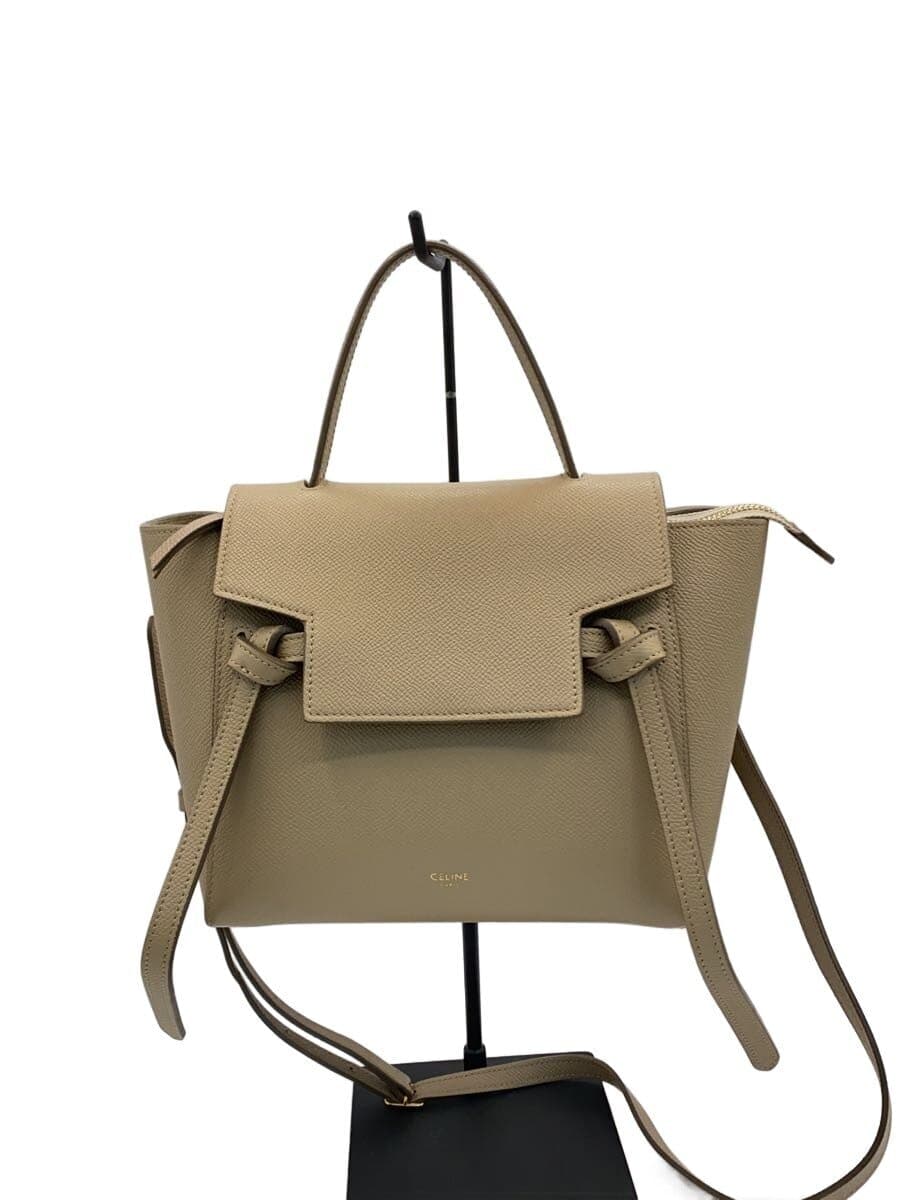 CELINE Handbag Leather BEG Solid