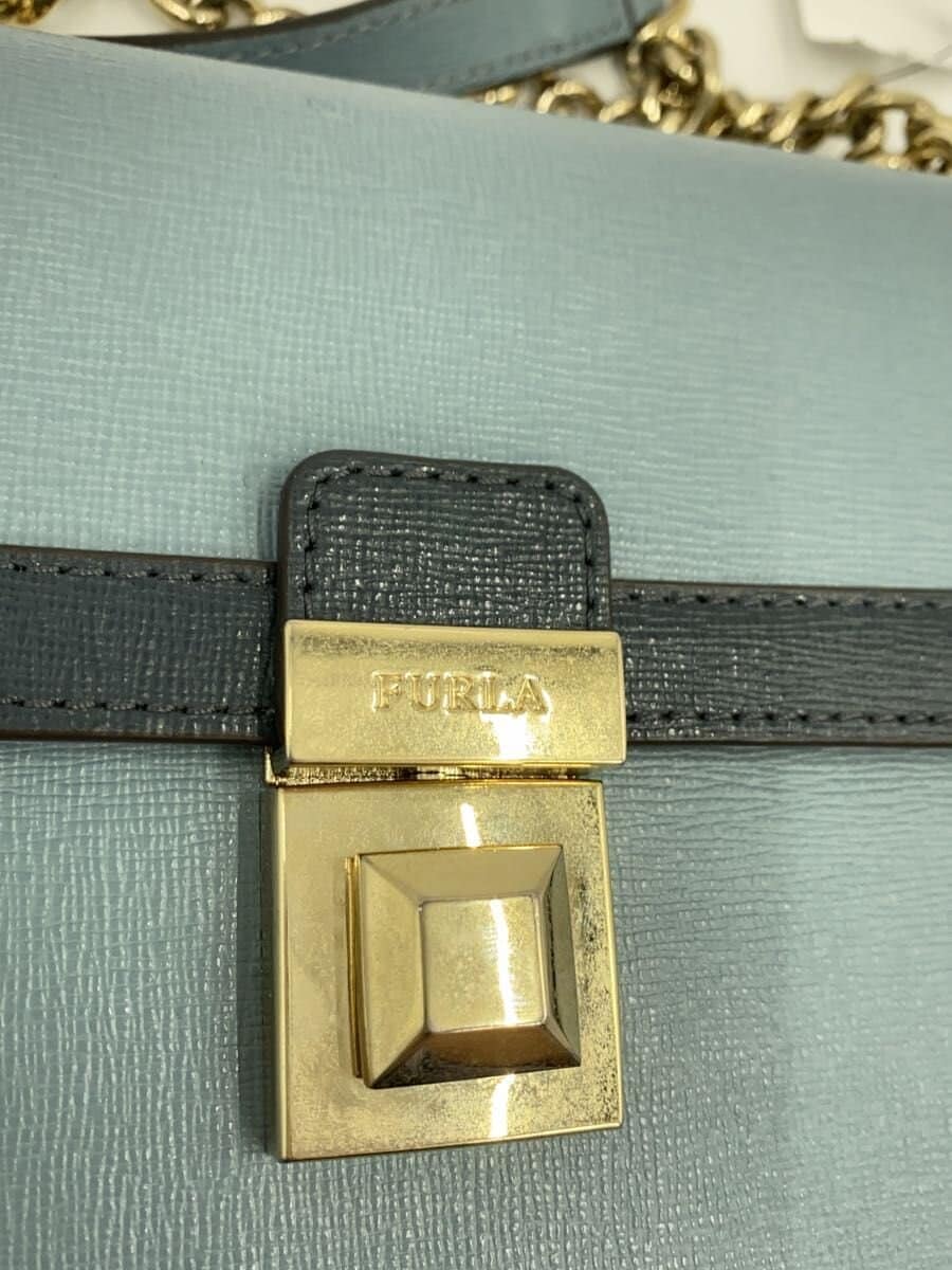 FURLA shoulder bag leather blue 5