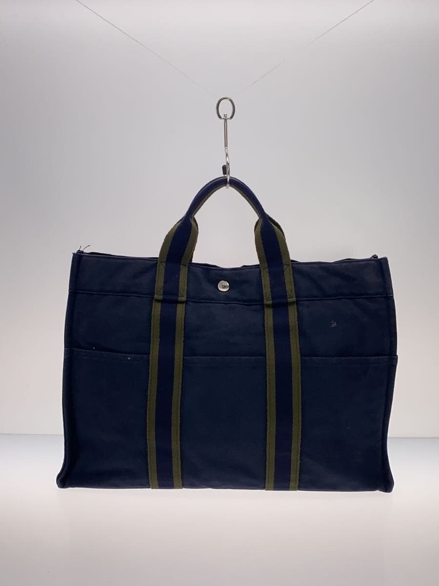 HERMES Tote Bag Cotton NVY Solid 3