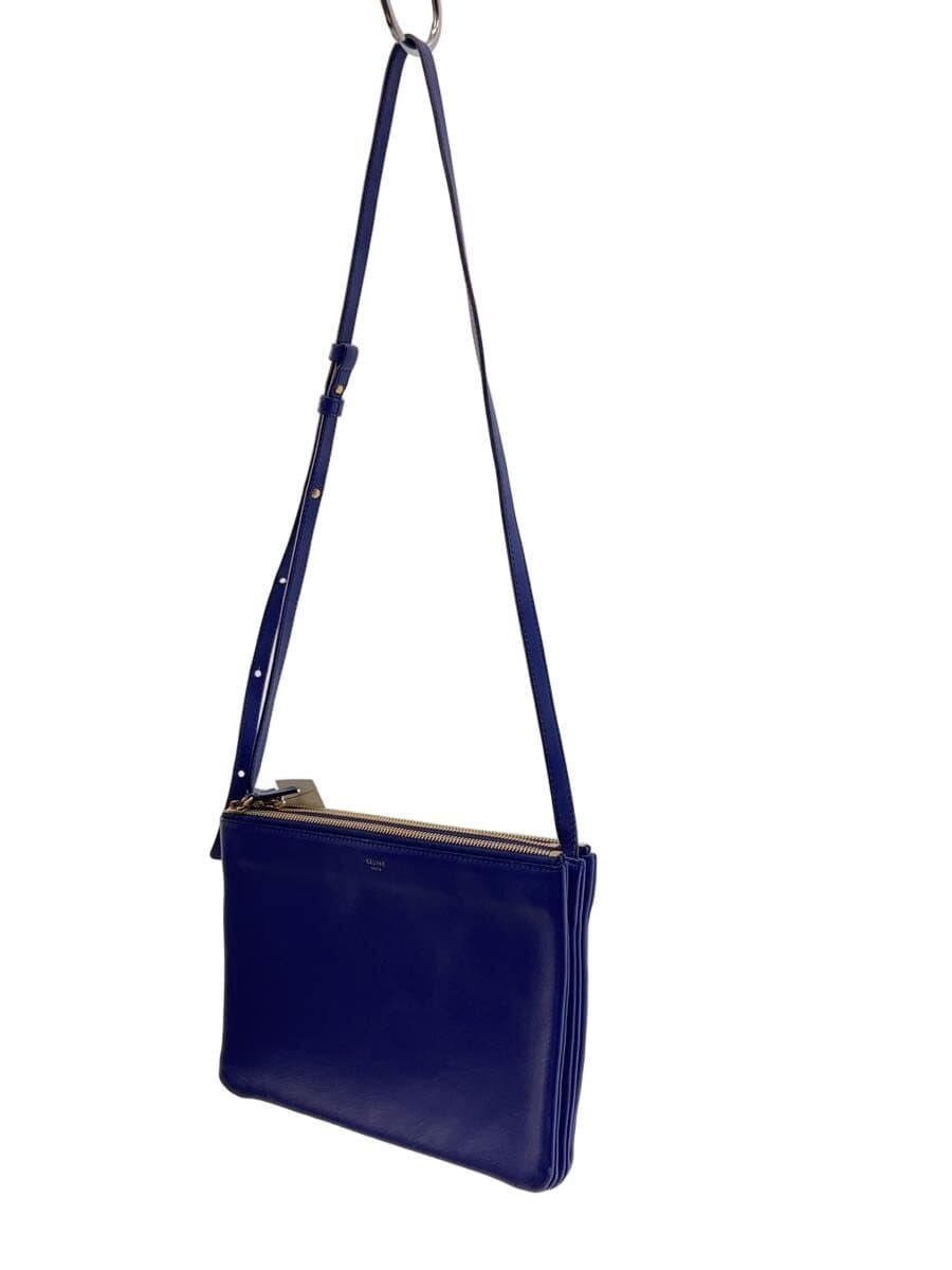 CELINE Shoulder Bag Leather BLU Solid 2