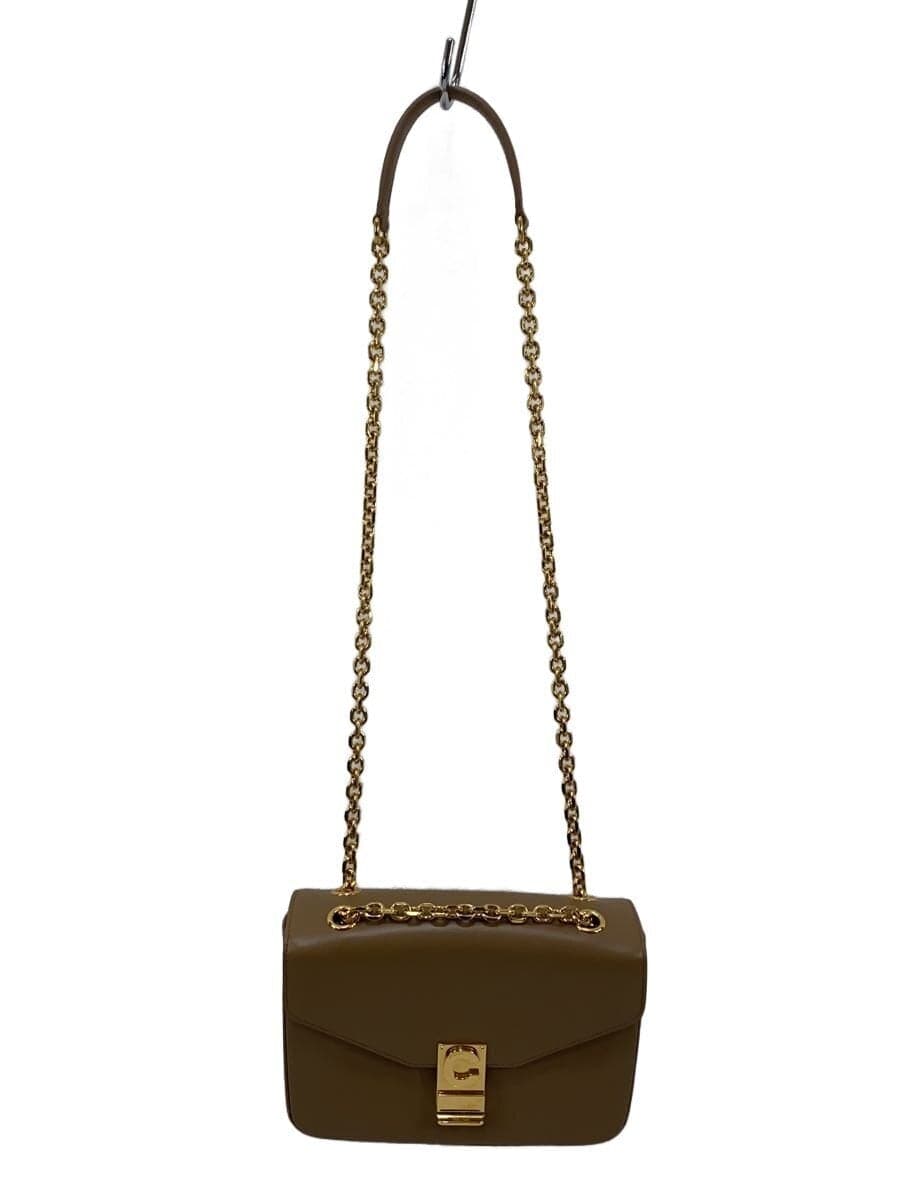 CELINE Small C Chain Shoulder Shoulder Bag Leather BEG With Wear