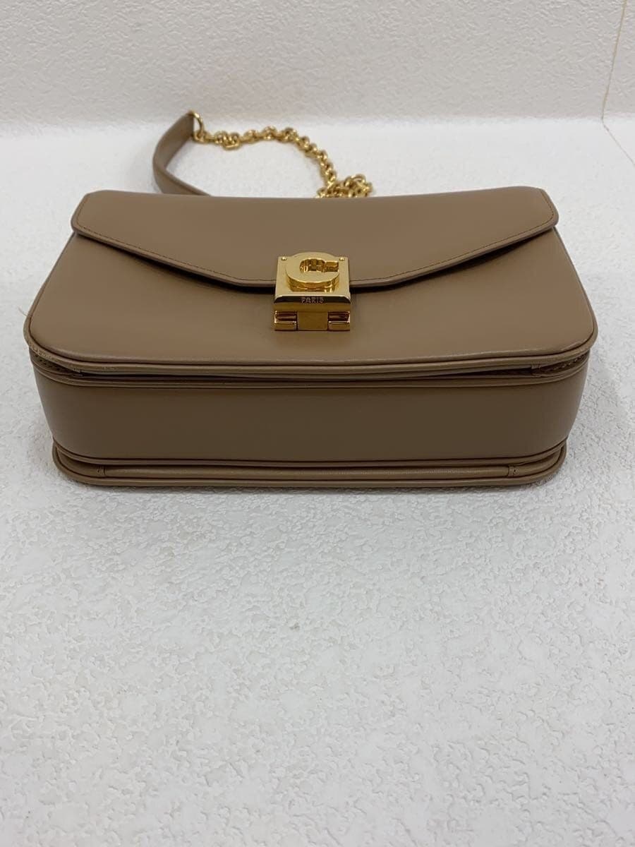 CELINE Small C Chain Shoulder Shoulder Bag Leather BEG With Wear 4