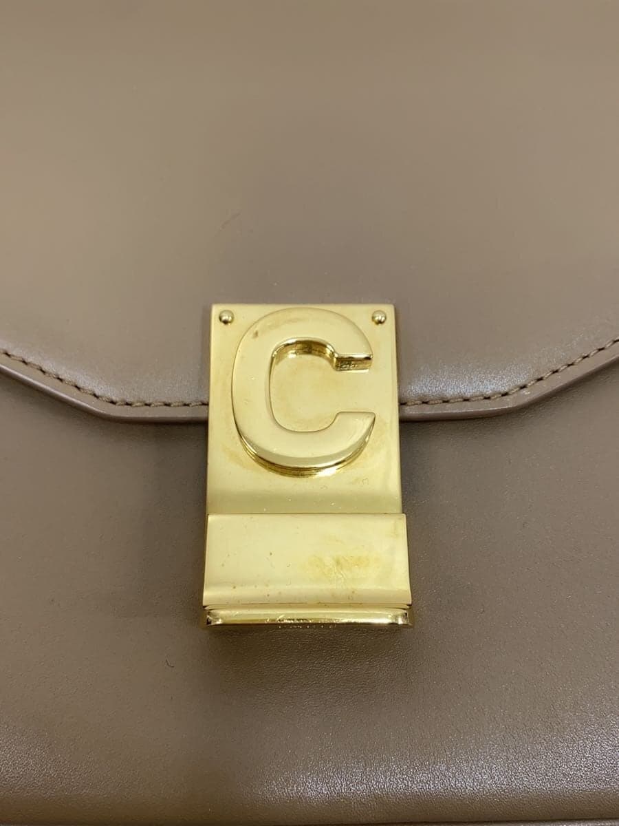 CELINE Small C Chain Shoulder Shoulder Bag Leather BEG With Wear 5