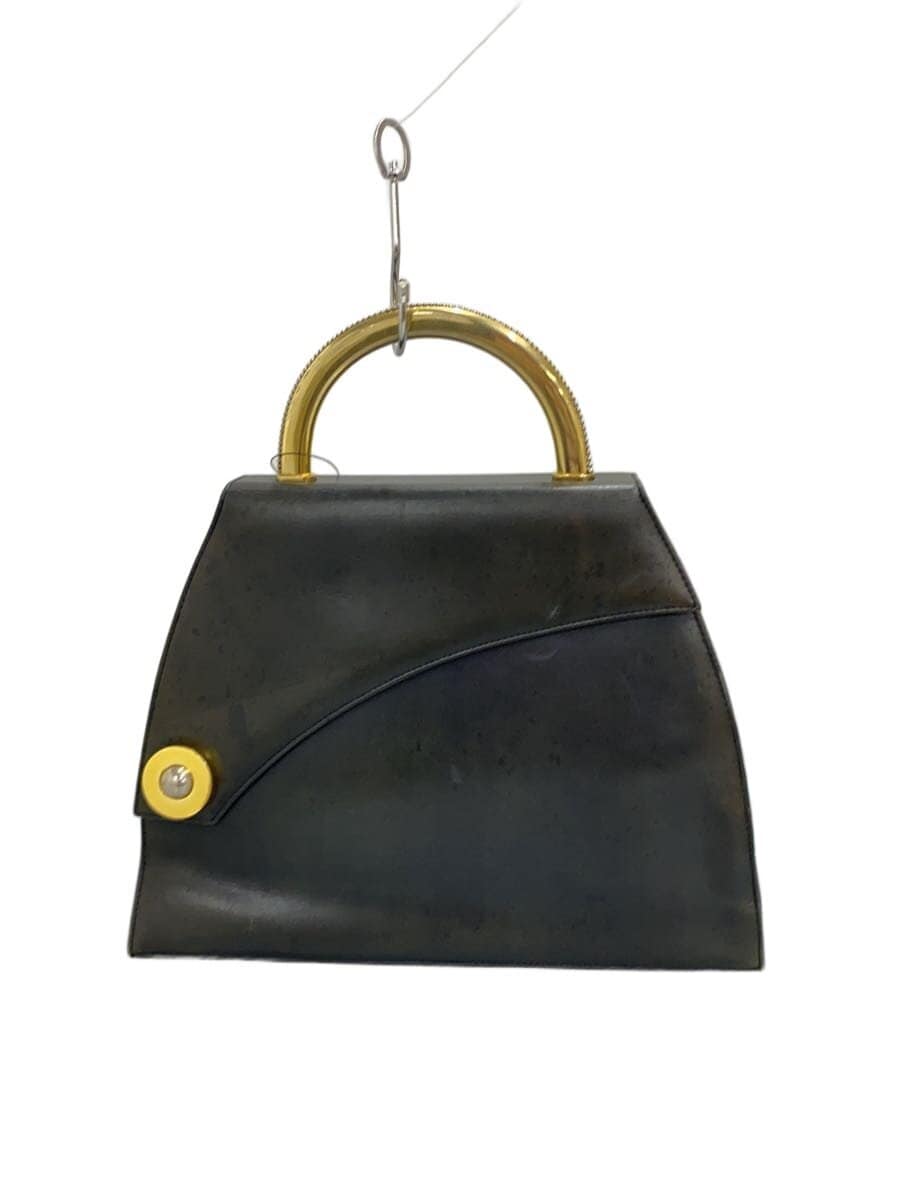 BALLY Handbag Leather BLK Yellowing Consider Condition