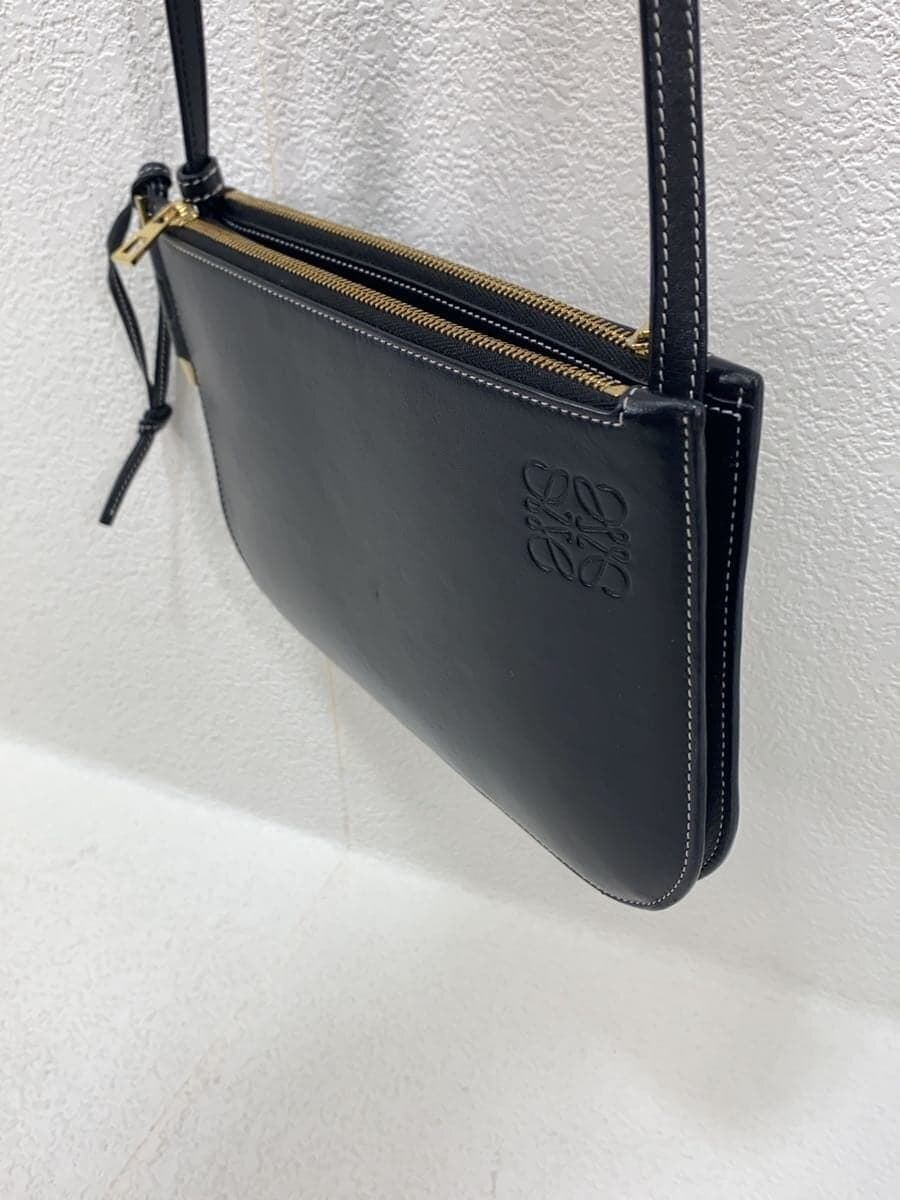 LOEWEGATE DOUBLE ZIP POUCH BAG Shoulder Bag Leather BLK Solid 2
