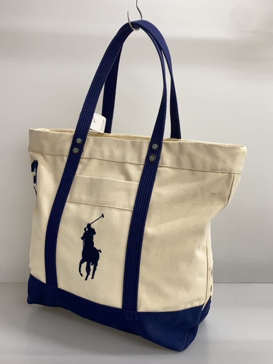 POLO RALPH LAUREN tote bag canvas NVY big pony front and inside have stains 2