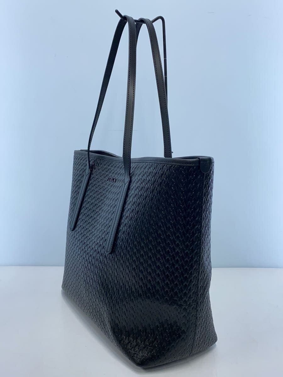 FURLA Tote Bag Leather Black Braided 2