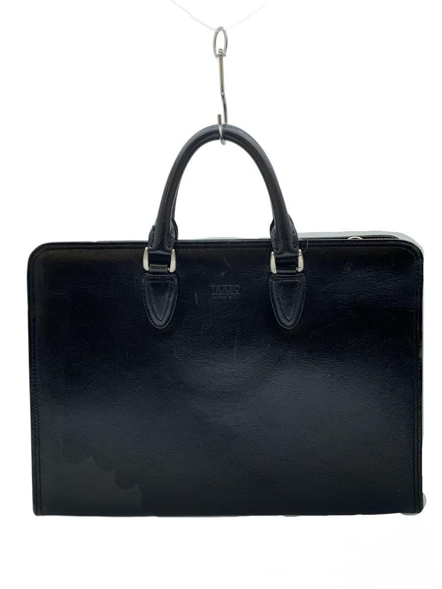 TAKEO KIKUCHI Square Business Bag Briefcase Leather BLK Solid Corner Wear