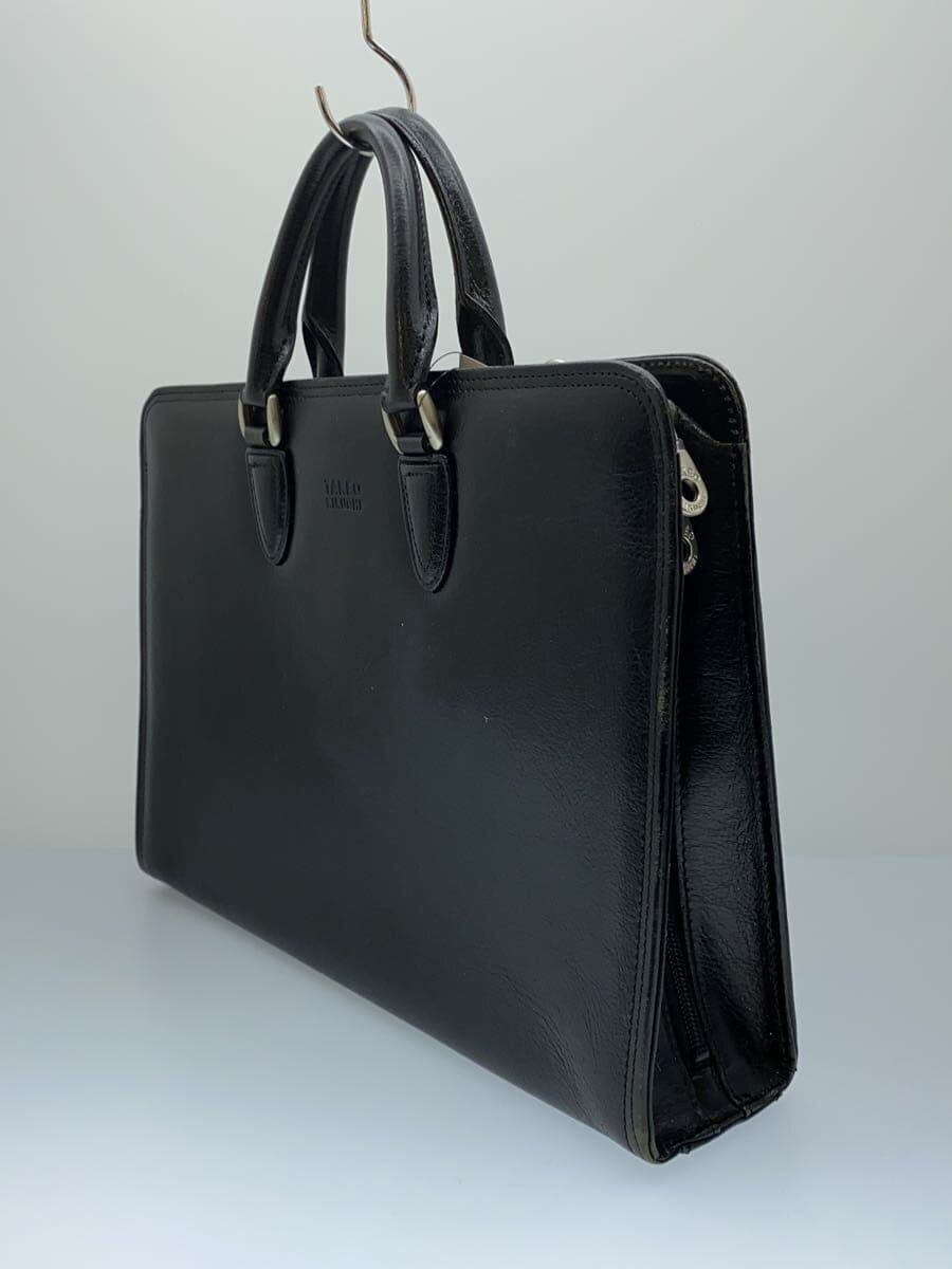 TAKEO KIKUCHI Square Business Bag Briefcase Leather BLK Solid Corner Wear 2