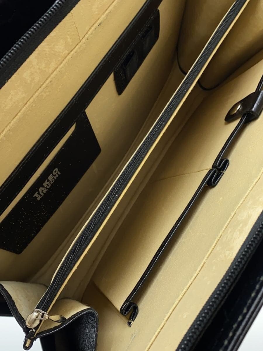 TAKEO KIKUCHI Square Business Bag Briefcase Leather BLK Solid Corner Wear 6